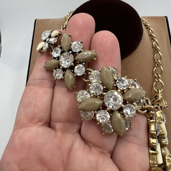 J. Crew Statement Necklace Champagne Crystal Rhinestone Chunky Bold Gold Tone - Picture 3 of 9